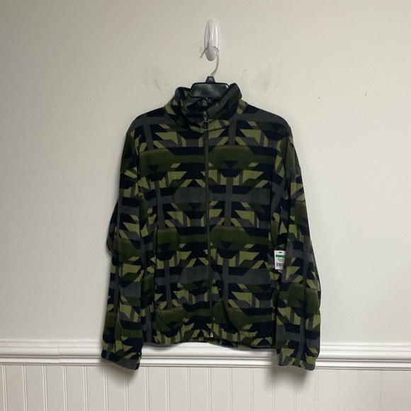 Unionbay Women’s Micro Fleece Geo Print Mock Neck Full Zip jacket Foliage SZ L - Picture 1 of 4